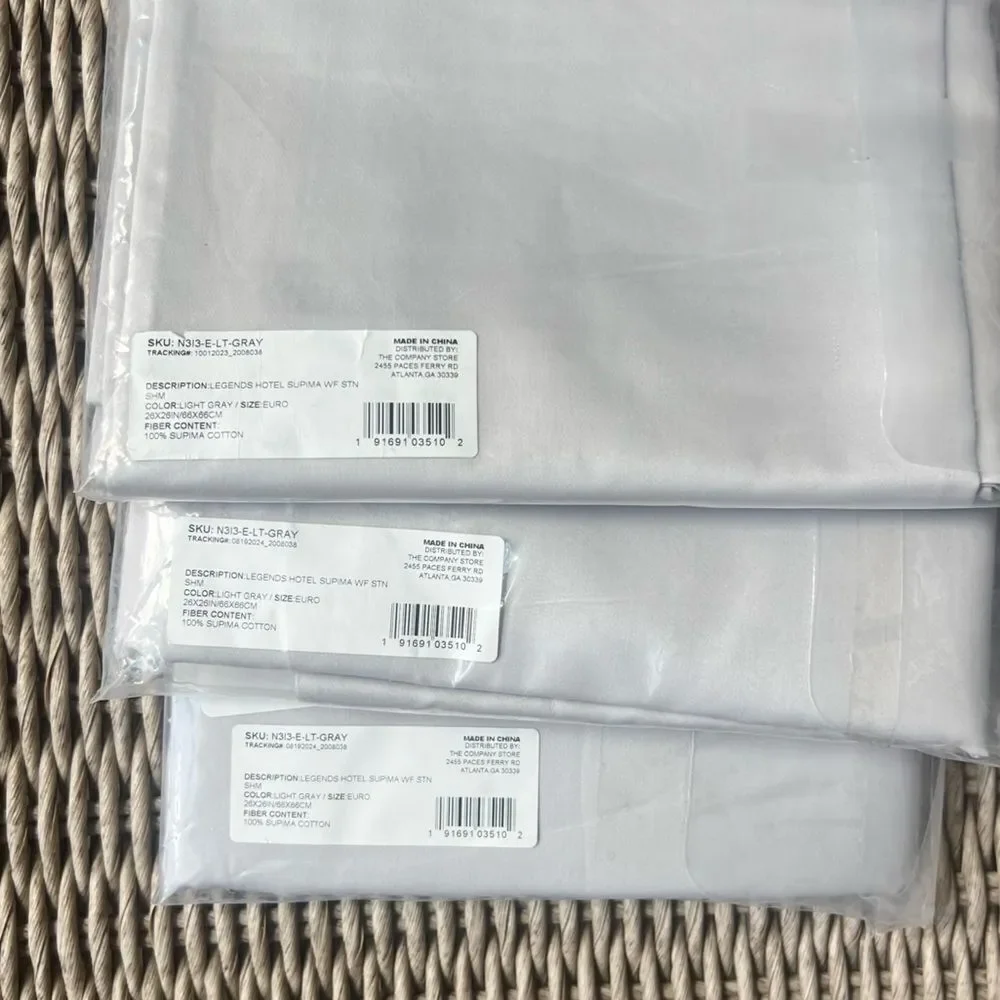 New Lot x4 Euro Shams, Company Store Legends Hotel 100% Supima Cotton Light Gray